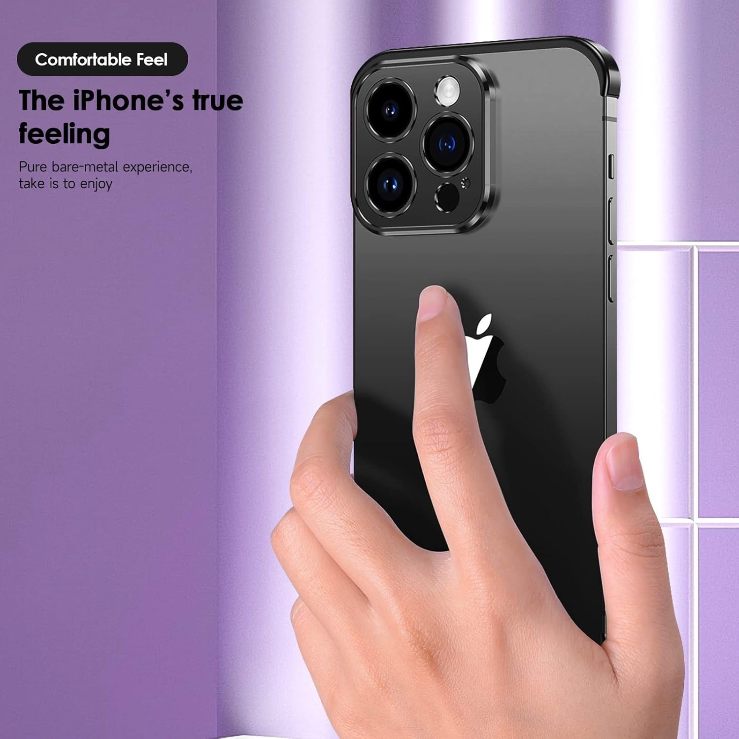 Husa Metalica Edgeless Compatibila cu iPhone 16 Plus, Flippy, Protectie pentru Colturi si Camera, Aliaj Aluminiu, Antisoc, Antizgariere, Negru-3