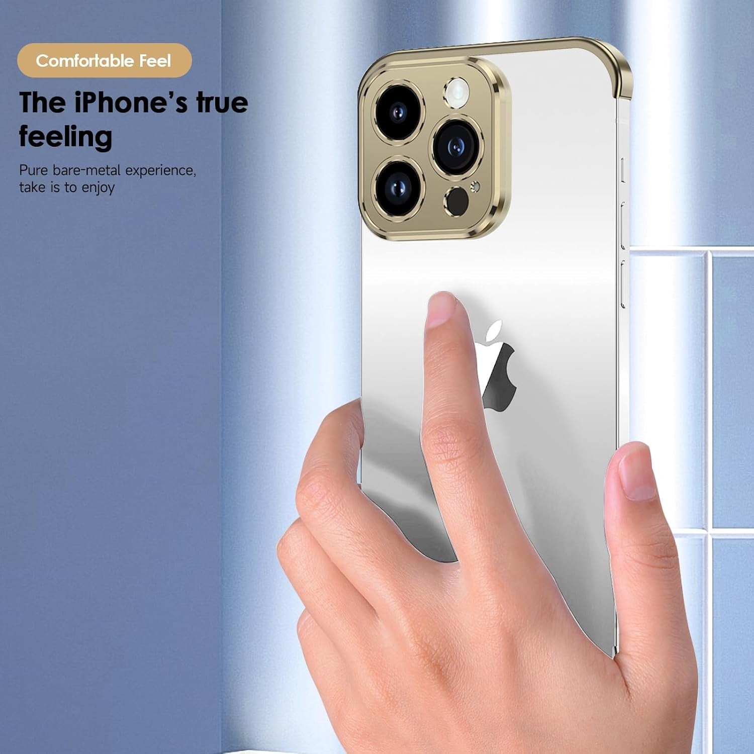 Husa Metalica Edgeless Compatibila cu iPhone 16 Plus, Flippy, Protectie pentru Colturi si Camera, Aliaj Aluminiu, Antisoc, Antizgariere, Auriu-1