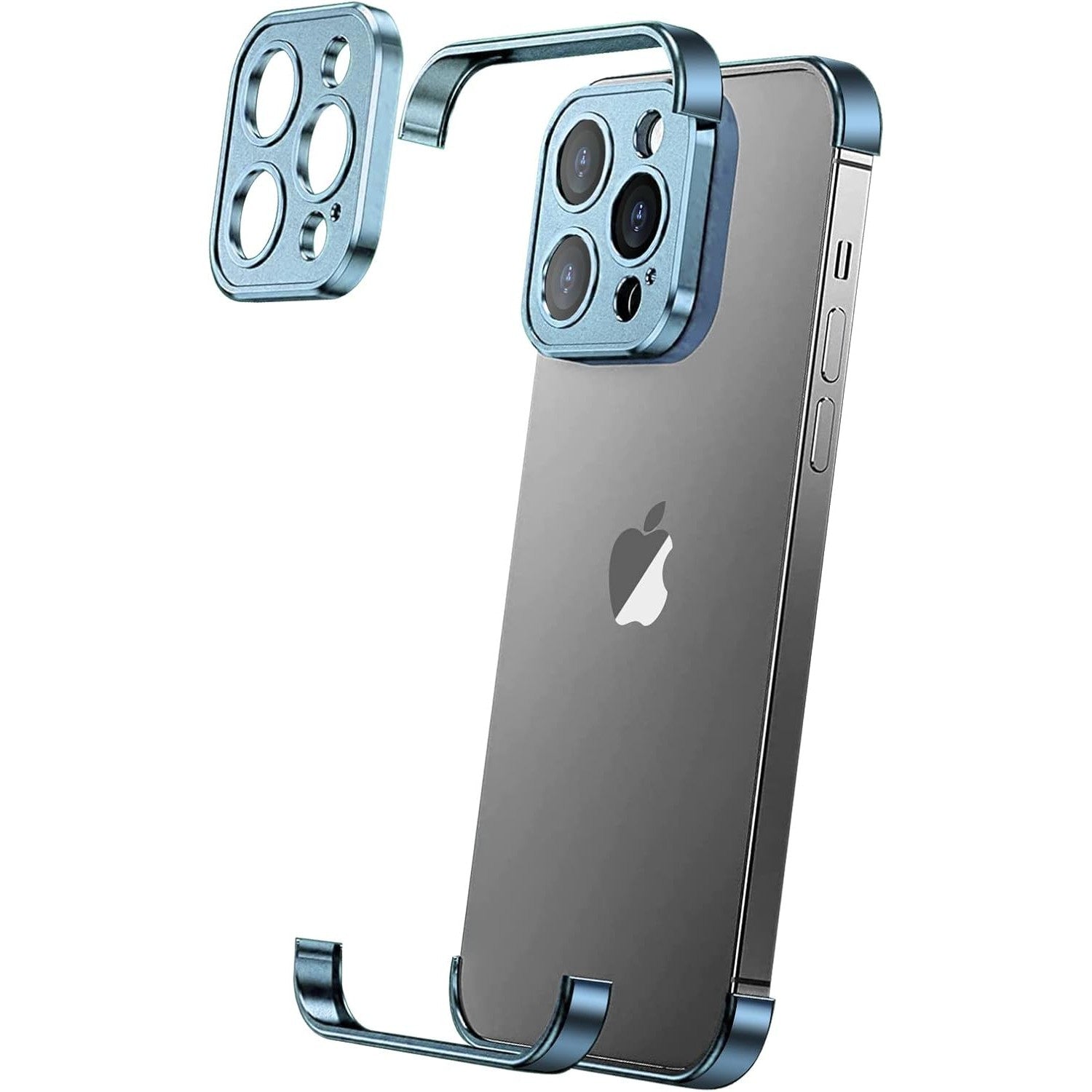 Husa Metalica Edgeless Compatibila cu iPhone 16 Plus, Flippy, Protectie pentru Colturi si Camera, Aliaj Aluminiu, Antisoc, Antizgariere, Albastru-0