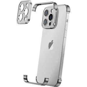 Husa Metalica Edgeless Compatibila cu iPhone 16 Plus, Flippy, Protectie pentru Colturi si Camera, Aliaj Aluminiu, Antisoc, Antizgariere, Argintiu Titan-0