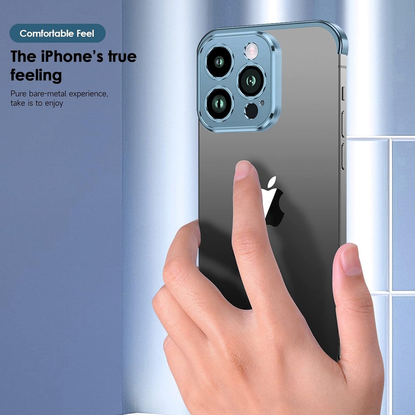 Husa Metalica Edgeless Compatibila cu iPhone 16 Pro Max, Flippy, Protectie pentru Colturi si Camera, Aliaj Aluminiu, Antisoc, Antizgariere, Albastru-3