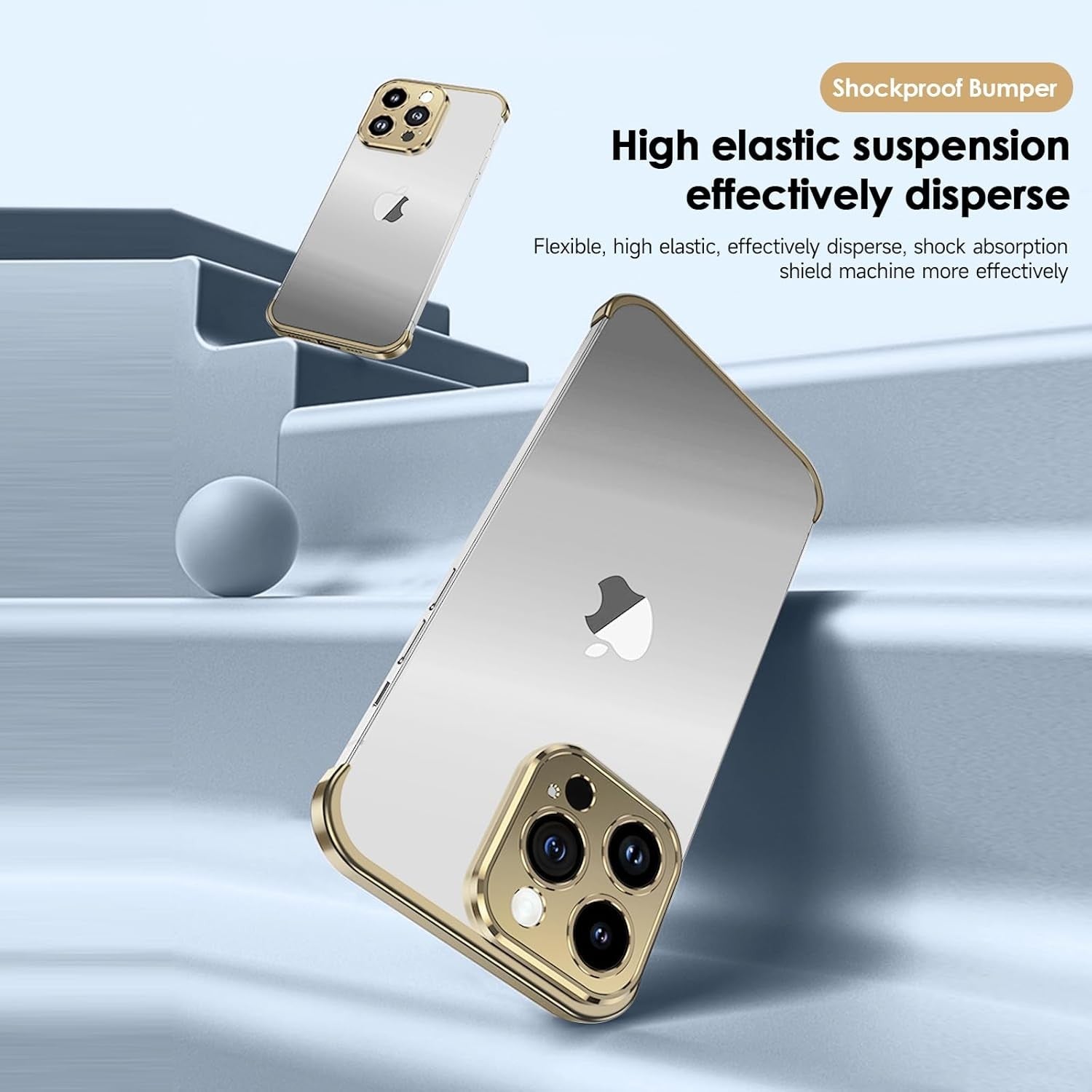 Husa Metalica Edgeless Compatibila cu iPhone 16 Pro Max, Flippy, Protectie pentru Colturi si Camera, Aliaj Aluminiu, Antisoc, Antizgariere, Auriu-2