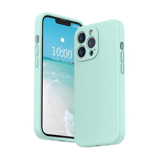 Husa pentru Apple iPhone 14 Flippy, Liquid Silicone, cu Microfibra pe interior, Protectie Antisoc, Light Cyan-1