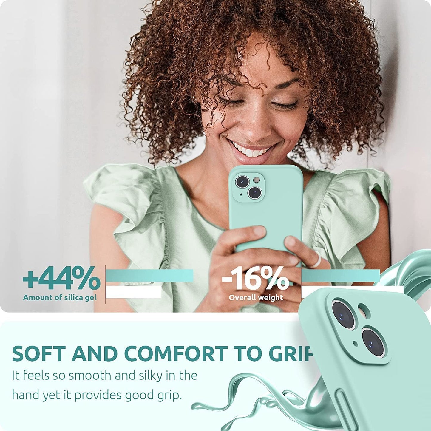 Husa pentru Apple iPhone 14 Flippy, Liquid Silicone, cu Microfibra pe interior, Protectie Antisoc, Light Cyan-3