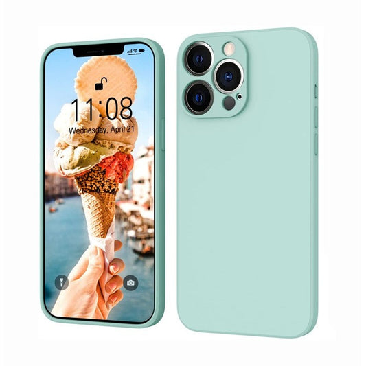 Husa pentru Apple iPhone 14 Flippy, Liquid Silicone, cu Microfibra pe interior, Protectie Antisoc, Light Cyan-0