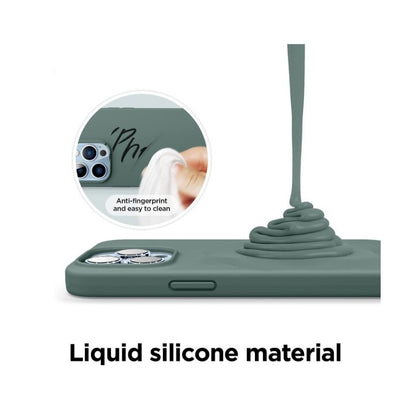 Husa pentru Apple iPhone 14 Plus Flippy, Liquid Silicone, cu Microfibra pe interior, Protectie Antisoc, Dark Green, Verde inchis-1