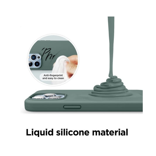 Husa pentru Apple iPhone 14 Plus Flippy, Liquid Silicone, cu Microfibra pe interior, Protectie Antisoc, Dark Green, Verde inchis-1