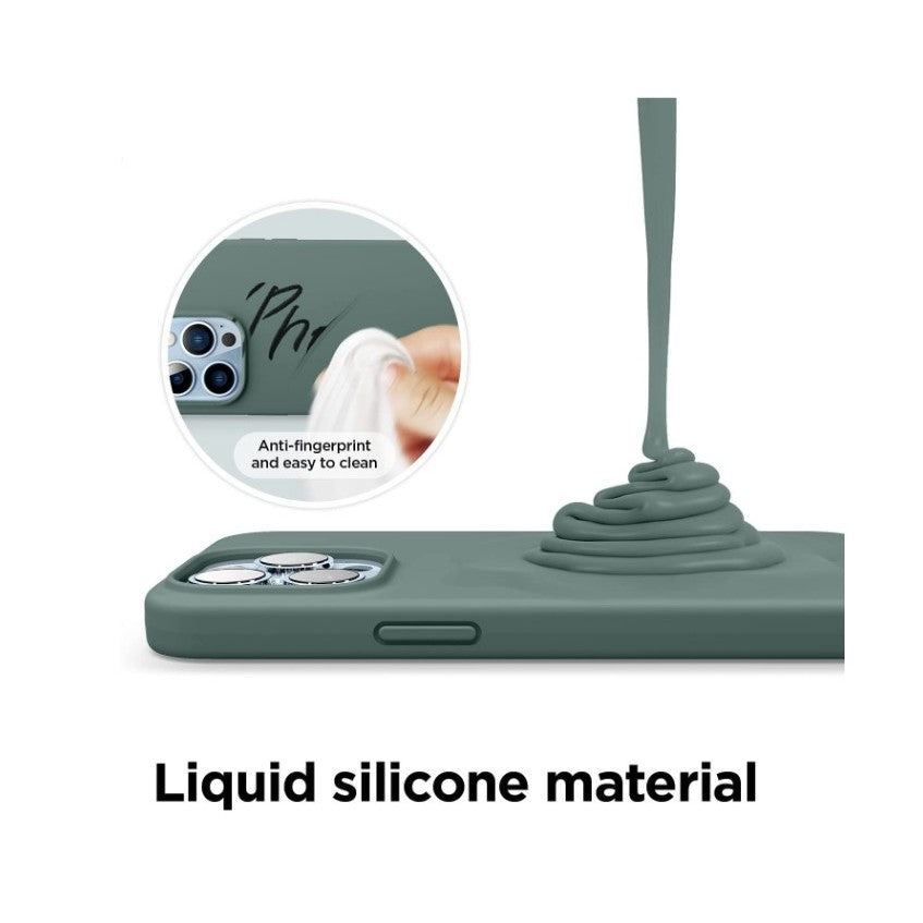 Husa pentru Apple iPhone 14 Plus Flippy, Liquid Silicone, cu Microfibra pe interior, Protectie Antisoc, Dark Green, Verde inchis-1
