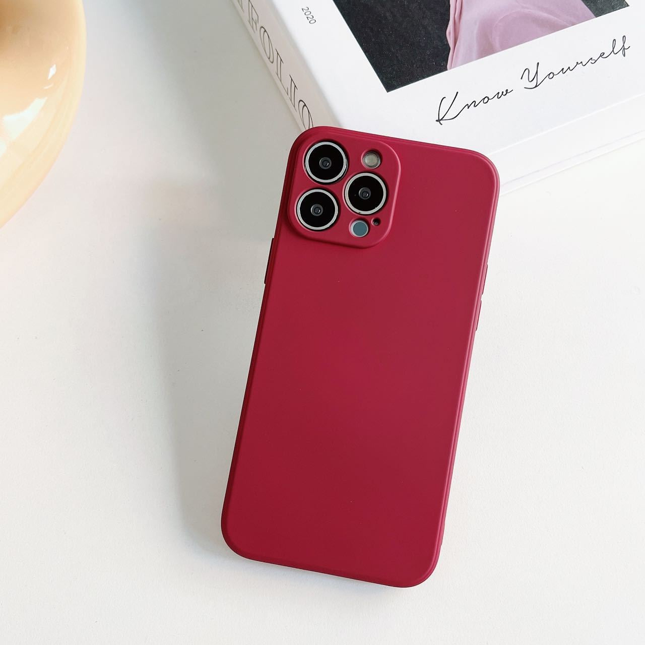 Husa pentru Apple iPhone 14 Plus Flippy, Liquid Silicone, cu Microfibra pe interior, Protectie Antisoc, Wine red, Claret-3