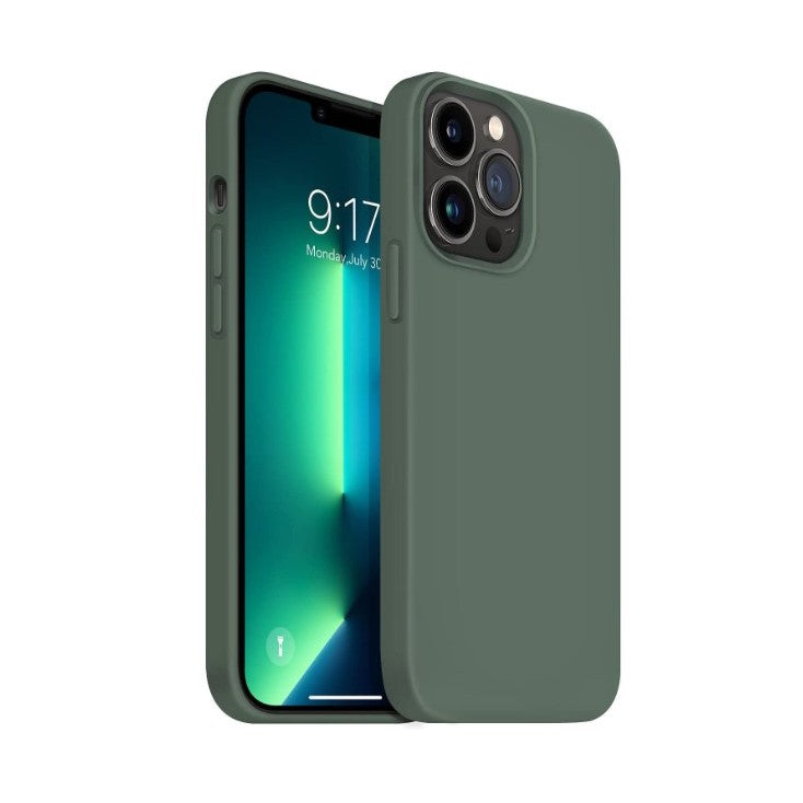 Husa pentru Apple iPhone 14 Plus Flippy, Liquid Silicone, cu Microfibra pe interior, Protectie Antisoc, Dark Green, Verde inchis-0