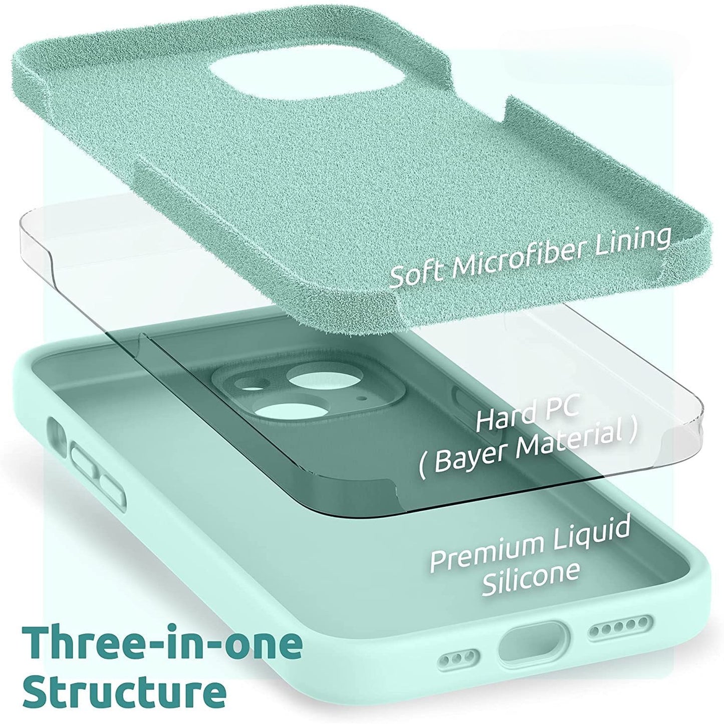 Husa pentru Apple iPhone 14 Plus Flippy, Liquid Silicone, cu Microfibra pe interior, Protectie Antisoc, Light Cyan-4