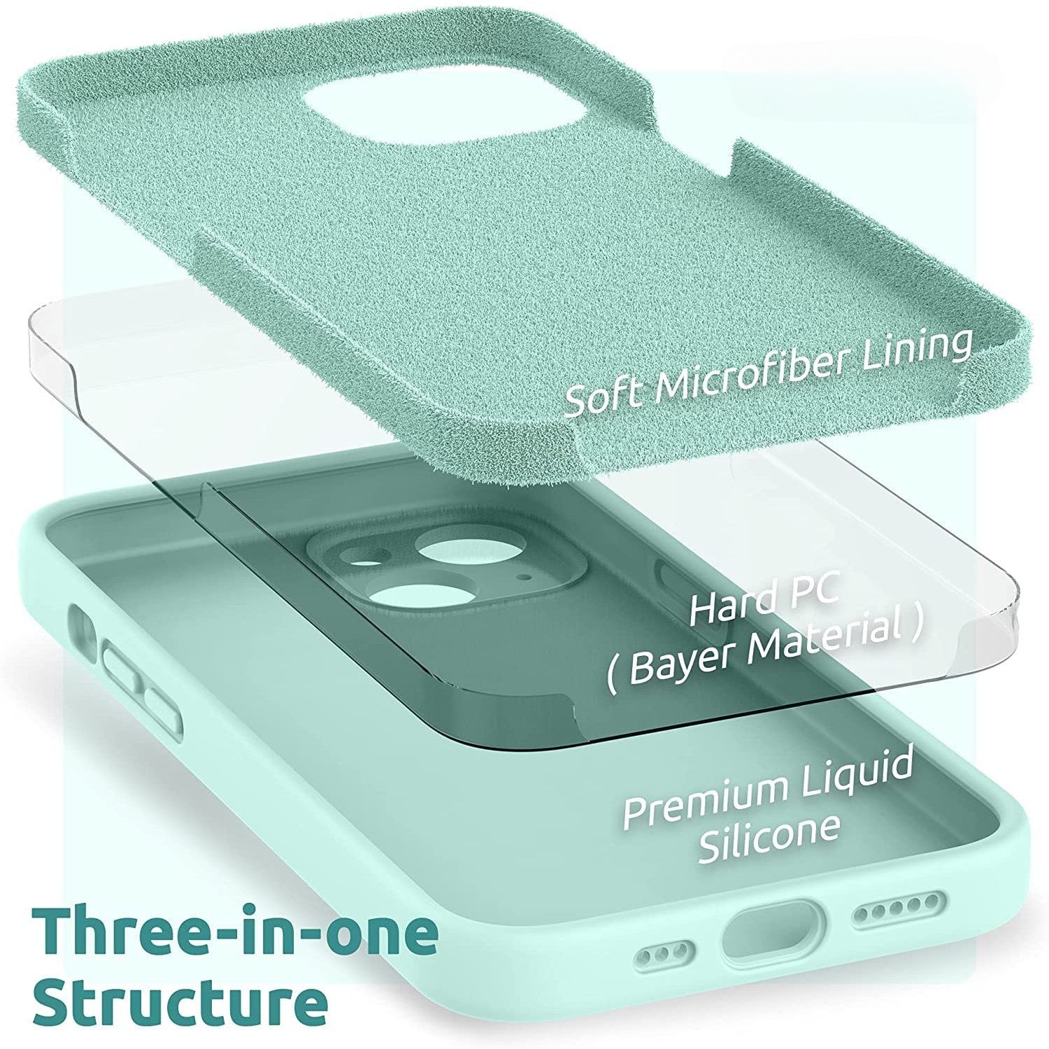 Husa pentru Apple iPhone 14 Plus Flippy, Liquid Silicone, cu Microfibra pe interior, Protectie Antisoc, Light Cyan-4