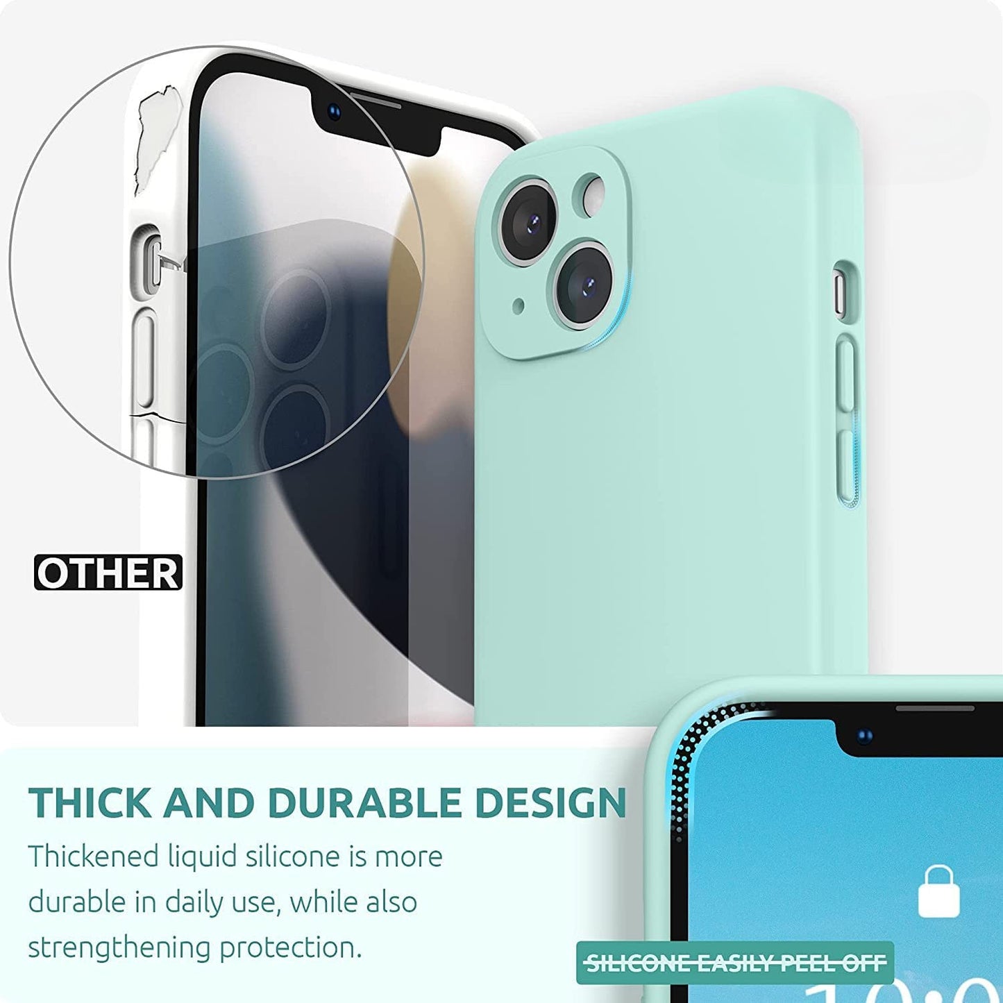 Husa pentru Apple iPhone 14 Pro Flippy, Liquid Silicone, cu Microfibra pe interior, Protectie Antisoc, Light Cyan-2