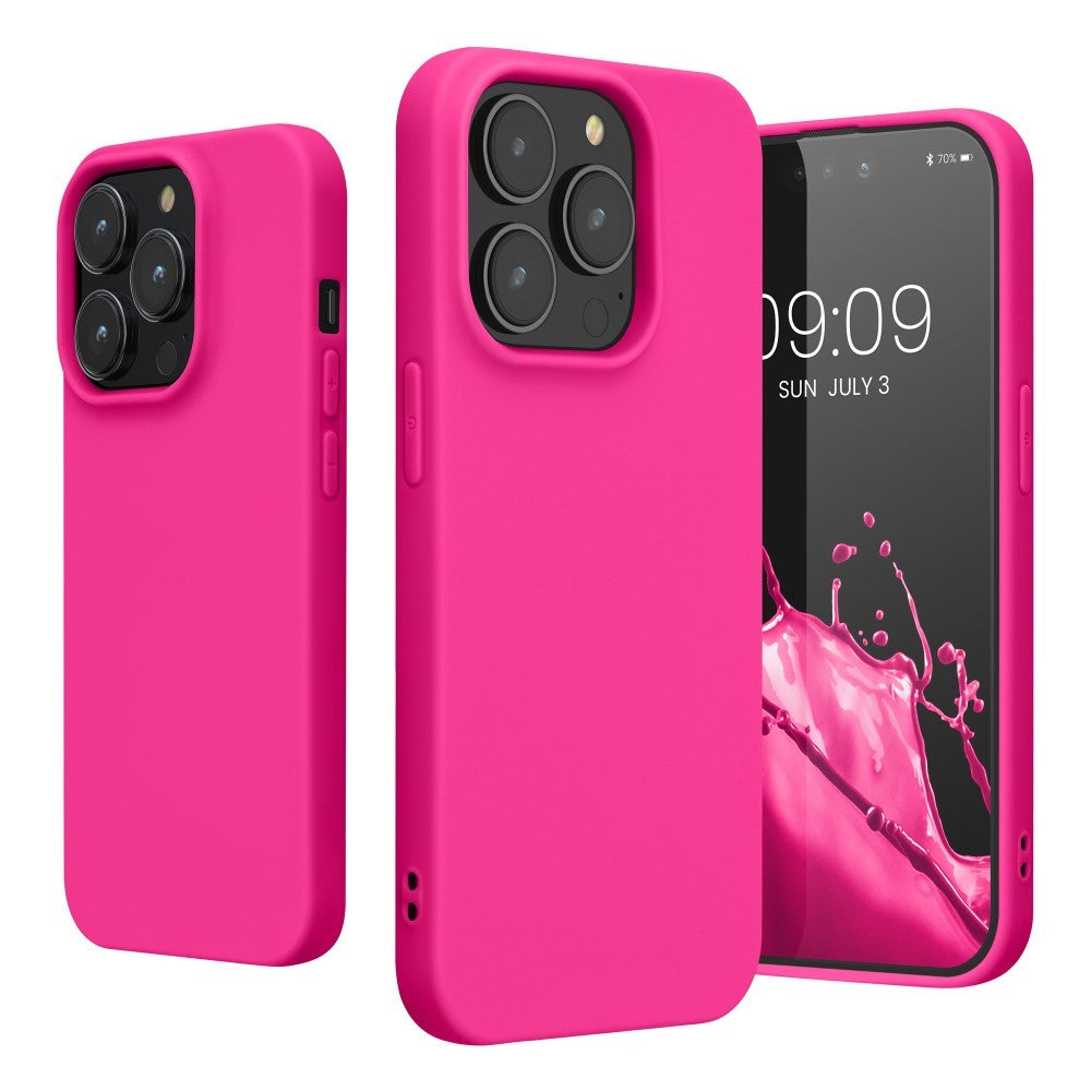 Husa pentru Apple iPhone 14 Pro Flippy, Liquid Silicone, cu Microfibra pe interior, Protectie Antisoc, Roz-Fuchsia-1