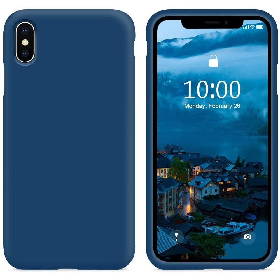 Husa protectie compatibila cu Apple iPhone XS Liquid Silicone Case Albastru inchis-6
