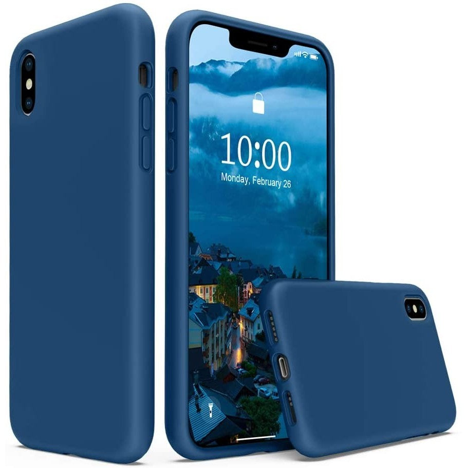 Husa protectie compatibila cu Apple iPhone XS Liquid Silicone Case Albastru inchis-9