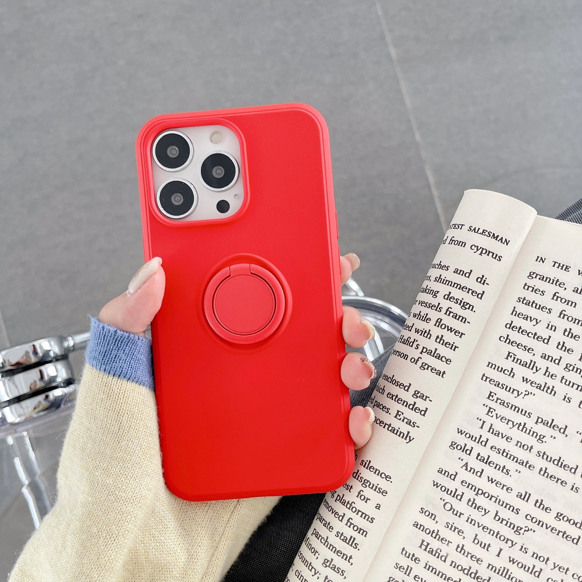 Husa protectie Flippy compatibila cu Apple iPhone 11 Liquid Silicone Ring cu suport rotativ Rosu-1