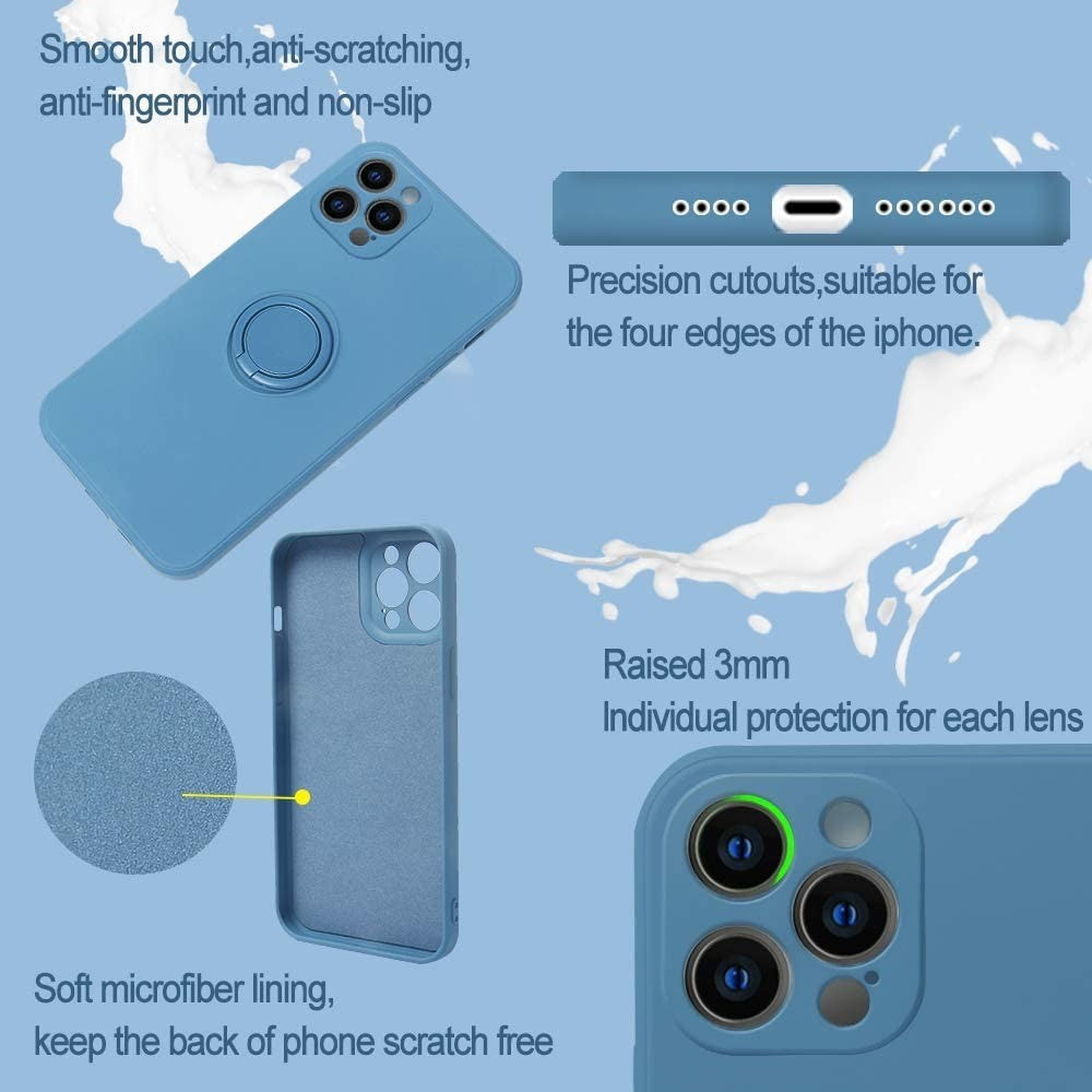 Husa protectie Flippy compatibila cu Apple iPhone 11 Pro Liquid Silicone Ring cu suport rotativ Albastru deschis-3