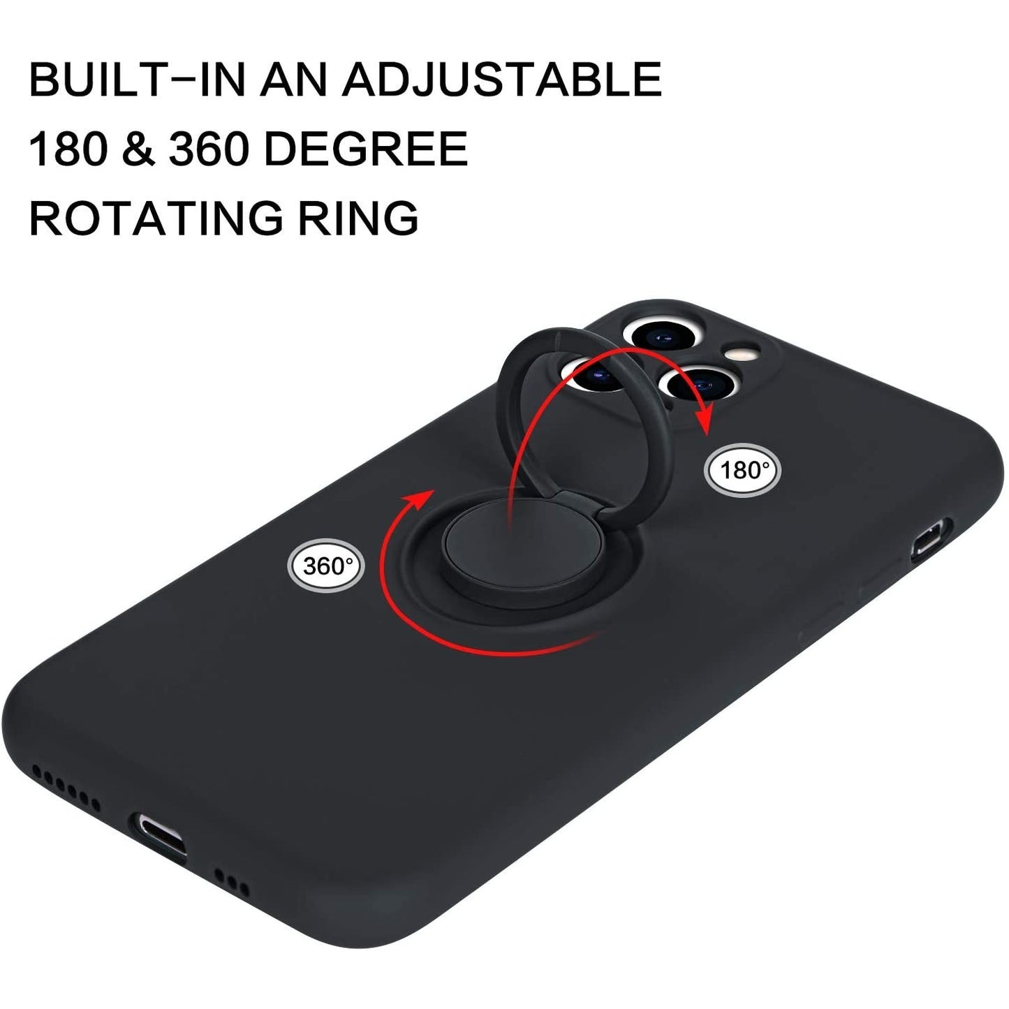 Husa protectie Flippy compatibila cu Apple iPhone 11 Pro Liquid Silicone Ring cu suport rotativ Negru-2
