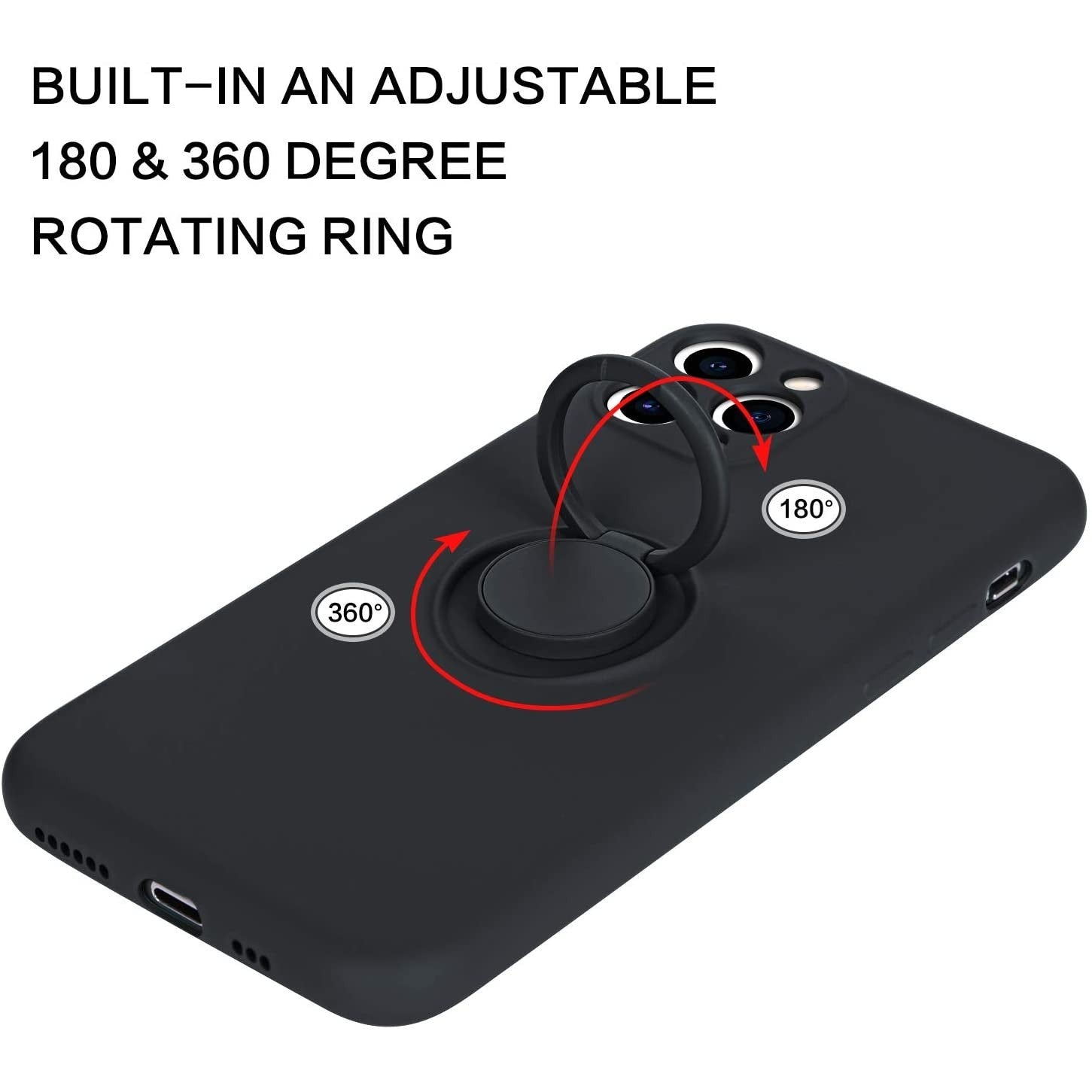 Husa protectie Flippy compatibila cu Apple iPhone 11 Pro Liquid Silicone Ring cu suport rotativ Negru-2