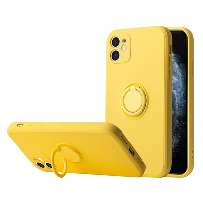 Husa protectie Flippy compatibila cu Apple iPhone 11 Pro Max Liquid Silicone Ring cu suport rotativ Galben-3