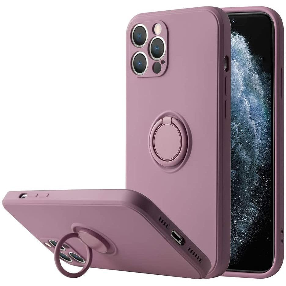 Husa protectie Flippy compatibila cu Apple iPhone 11 Pro Max Liquid Silicone Ring cu suport rotativ Mov-1