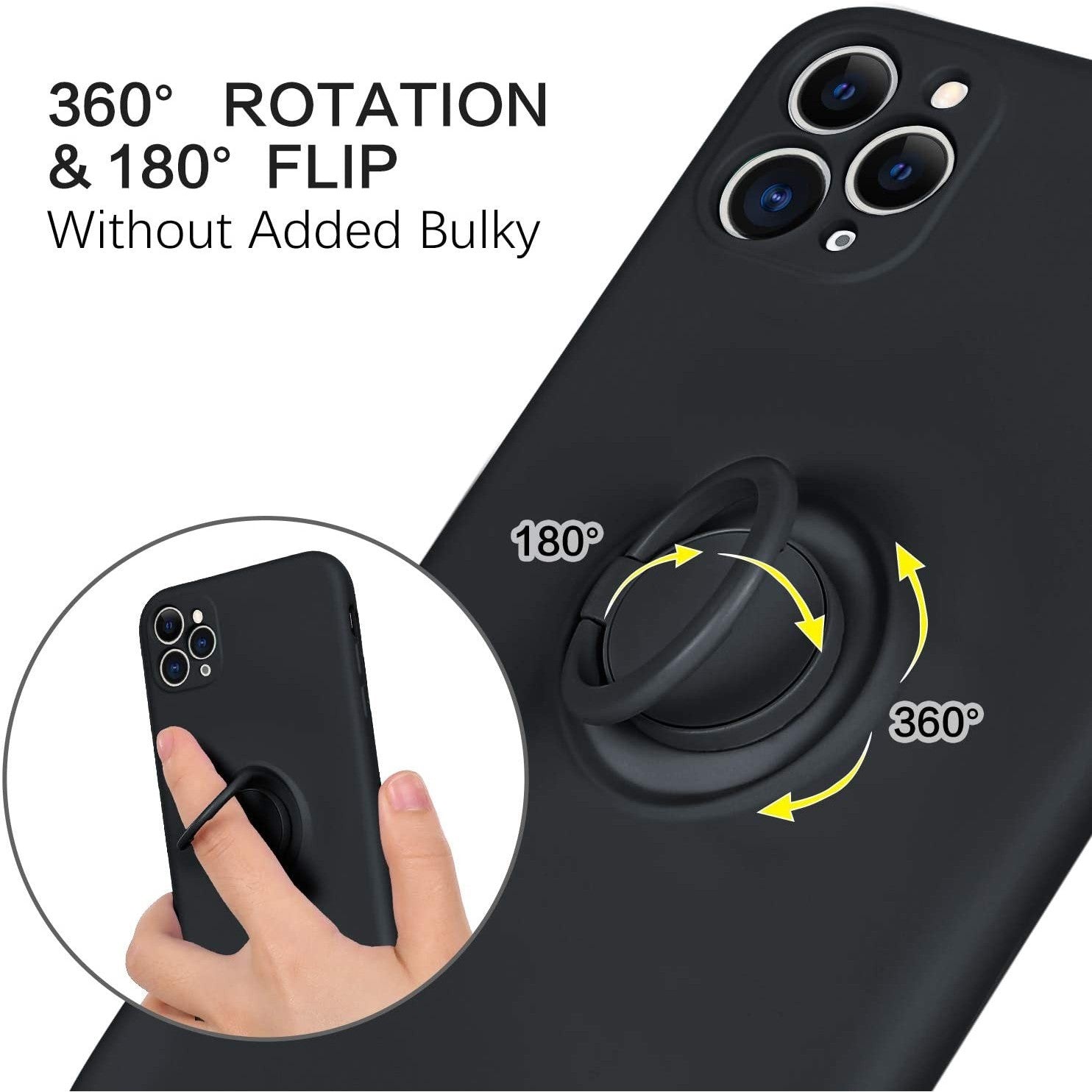 Husa protectie Flippy compatibila cu Apple iPhone 11 Pro Max Liquid Silicone Ring cu suport rotativ Negru-2