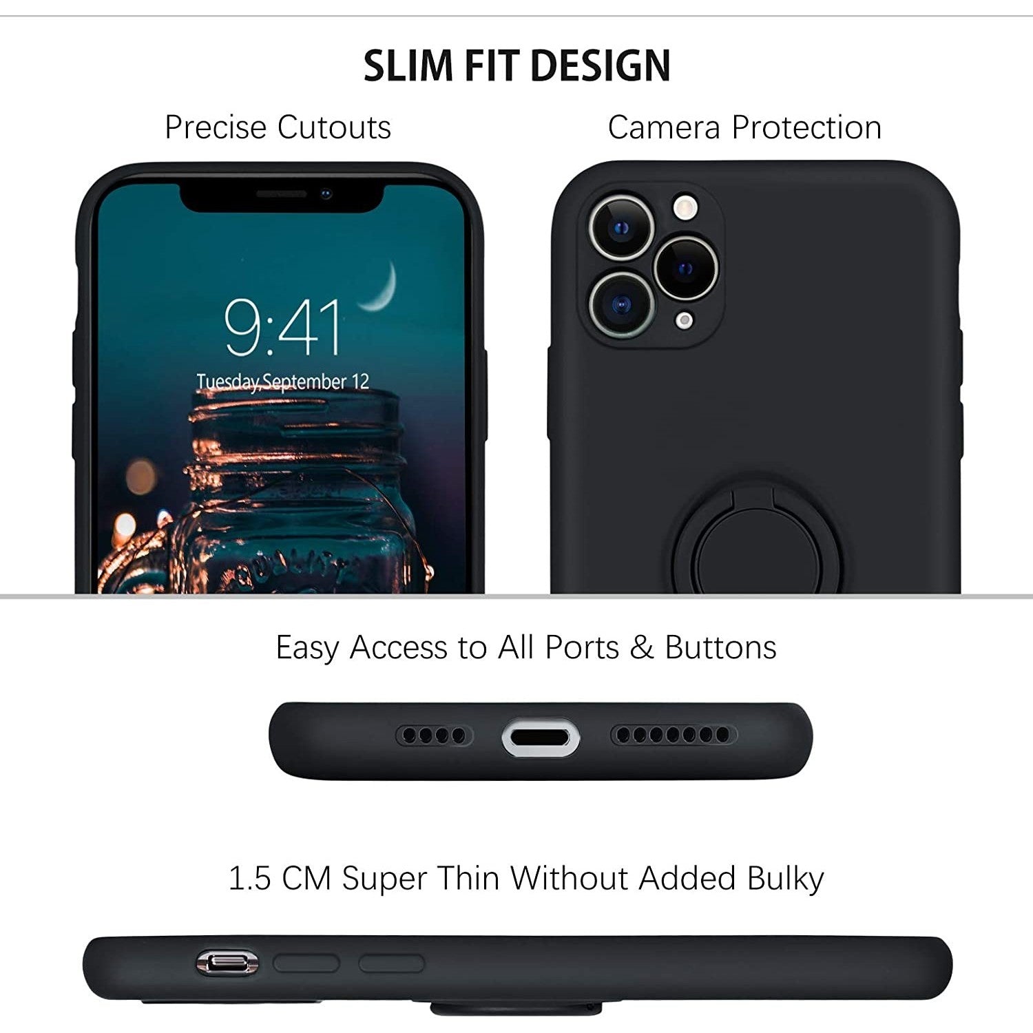 Husa protectie Flippy compatibila cu Apple iPhone 11 Pro Max Liquid Silicone Ring cu suport rotativ Negru-4