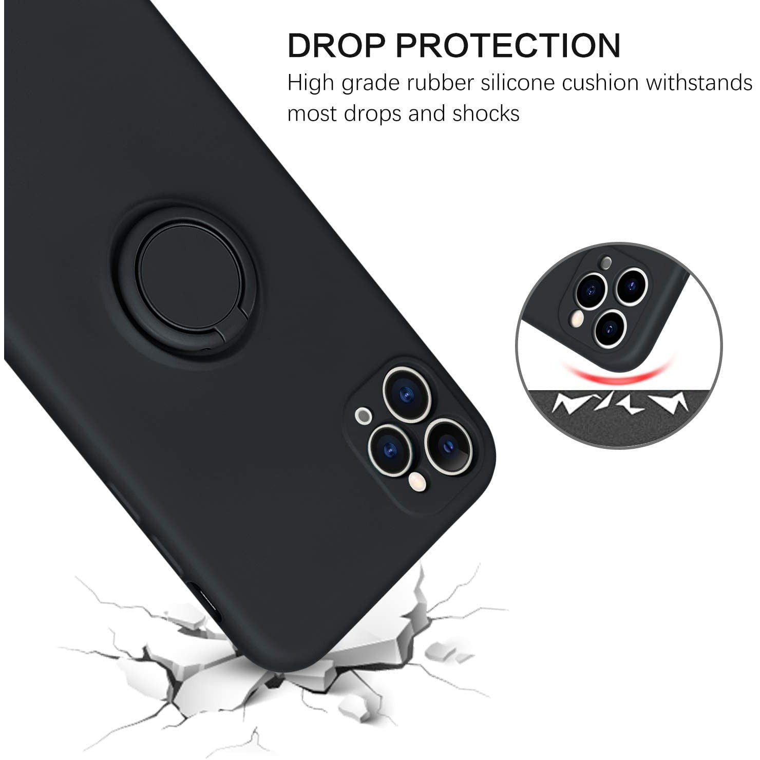 Husa protectie Flippy compatibila cu Apple iPhone 11 Pro Max Liquid Silicone Ring cu suport rotativ Negru-5