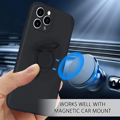 Husa protectie Flippy compatibila cu Apple iPhone 11 Pro Max Liquid Silicone Ring cu suport rotativ Negru-6