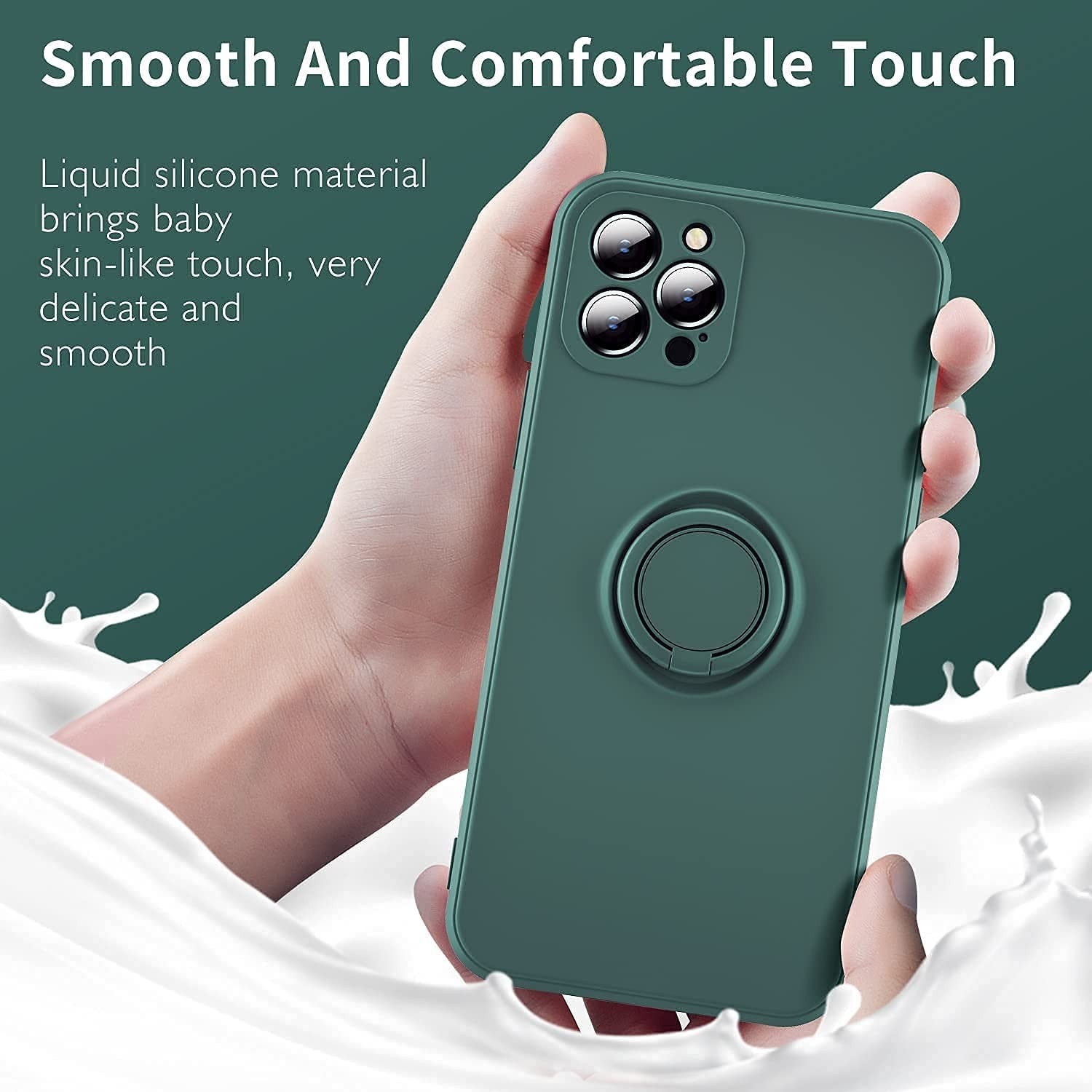 Husa protectie Flippy compatibila cu Apple iPhone 11 Pro Max Liquid Silicone Ring cu suport rotativ Verde-1