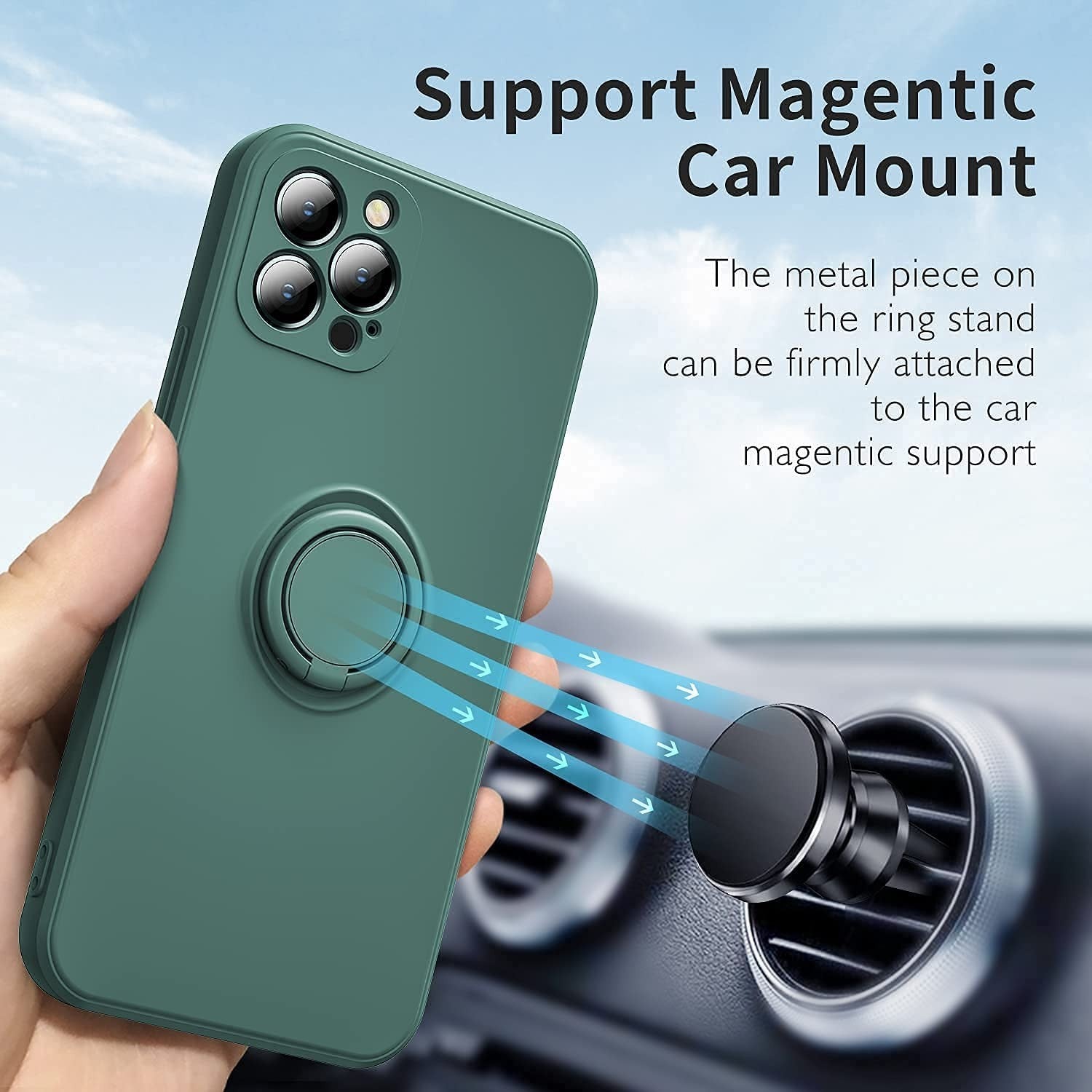 Husa protectie Flippy compatibila cu Apple iPhone 11 Pro Max Liquid Silicone Ring cu suport rotativ Verde-3