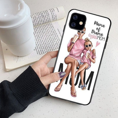 Husa protectie,Flippy, compatibila cu Apple iPhone 12 Glass print Mama of Drama Multicolor-4