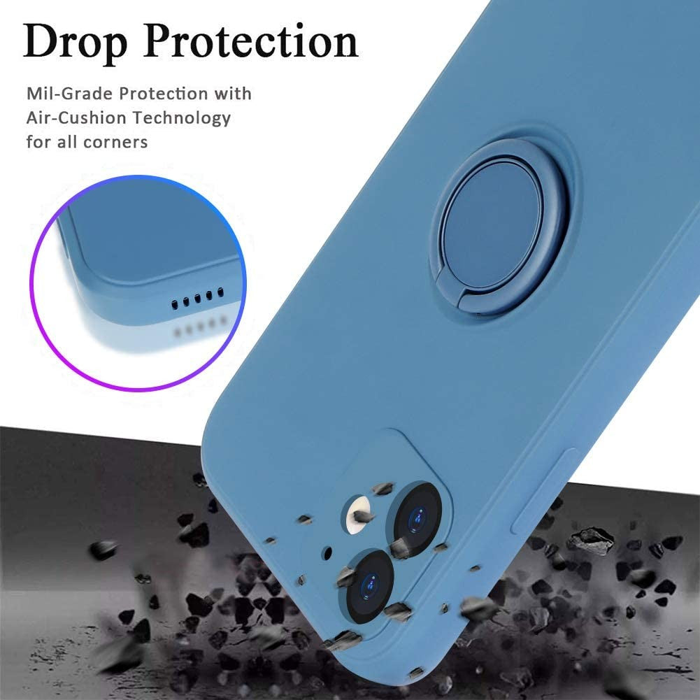 Husa protectie Flippy compatibila cu Apple iPhone 12 Liquid Silicone Ring cu suport rotativ Albastru deschis-1