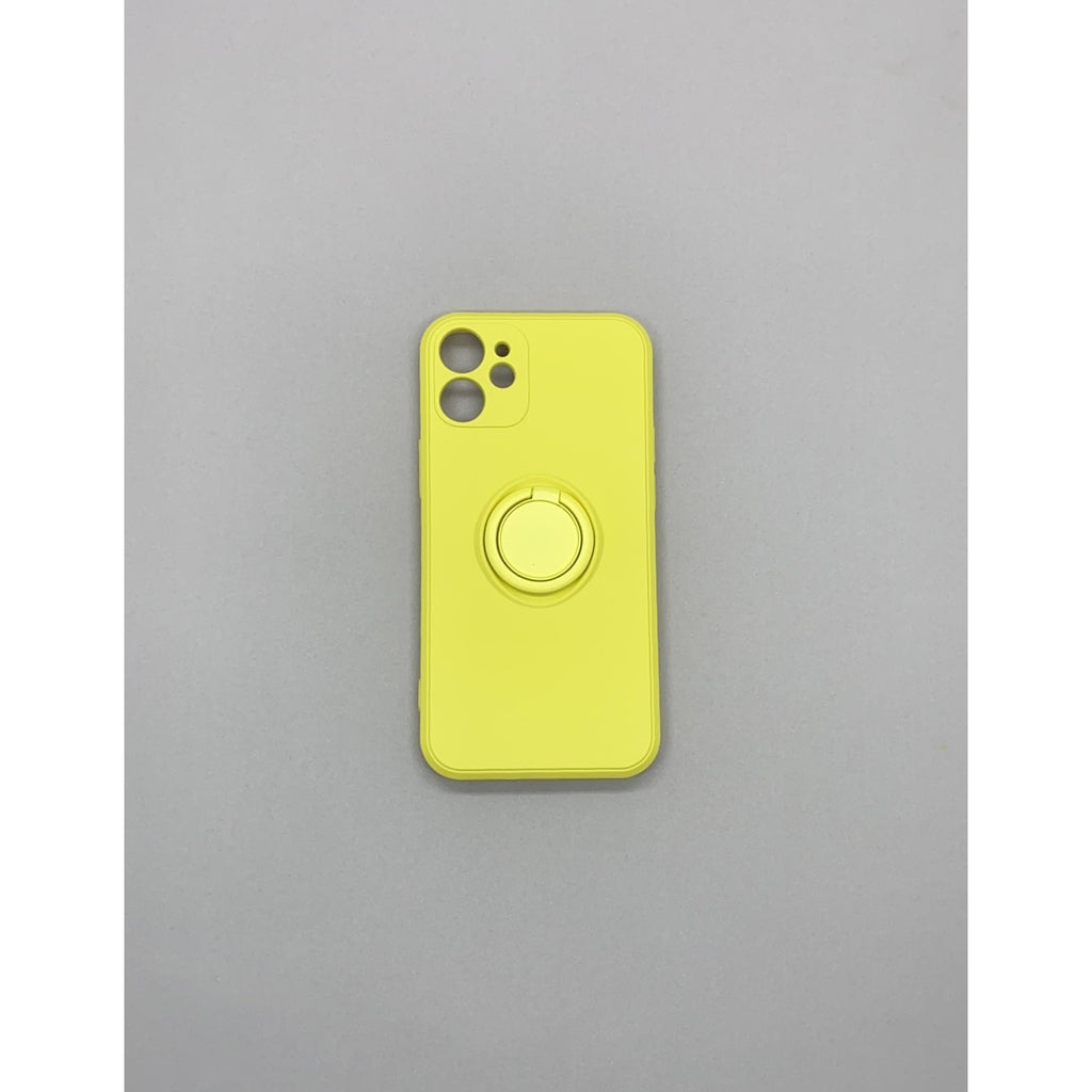 Husa protectie Flippy compatibila cu Apple iPhone 12 Liquid Silicone Ring cu suport rotativ Galben-4