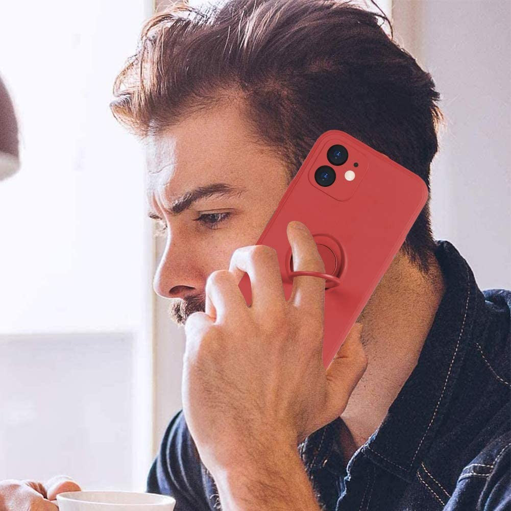 Husa protectie Flippy compatibila cu Apple iPhone 12 Liquid Silicone Ring cu suport rotativ Rosu-2