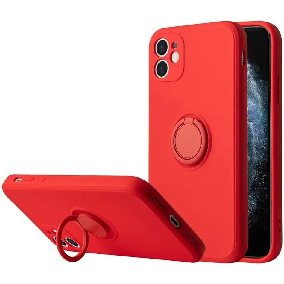 Husa protectie Flippy compatibila cu Apple iPhone 12 Liquid Silicone Ring cu suport rotativ Rosu-3