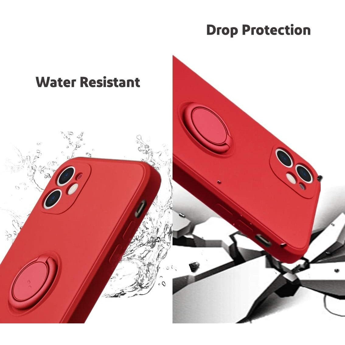 Husa protectie Flippy compatibila cu Apple iPhone 12 Liquid Silicone Ring cu suport rotativ Rosu-6