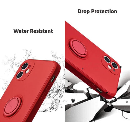 Husa protectie Flippy compatibila cu Apple iPhone 12 Liquid Silicone Ring cu suport rotativ Rosu-6