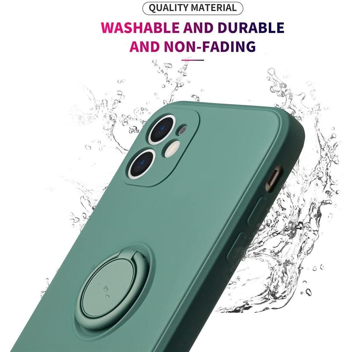 Husa protectie Flippy compatibila cu Apple iPhone 12 Liquid Silicone Ring cu suport rotativ Verde-3