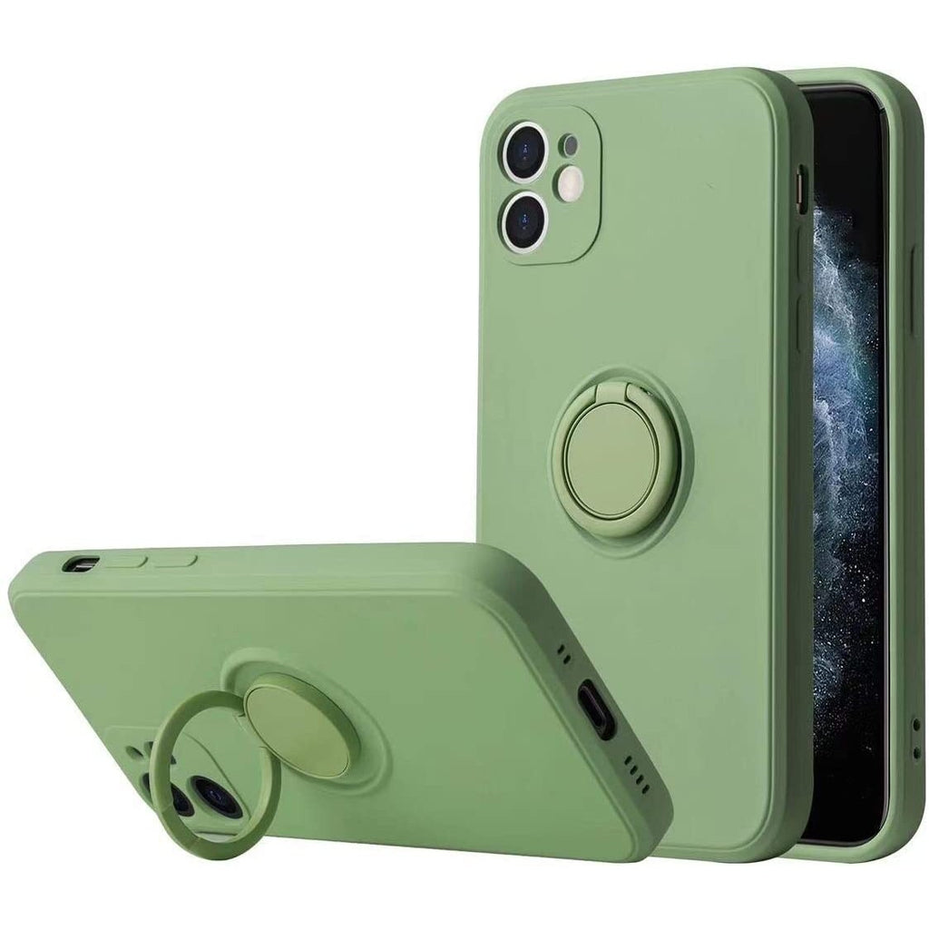 Husa protectie Flippy compatibila cu Apple iPhone 12 Liquid Silicone Ring cu suport rotativ Verde-4