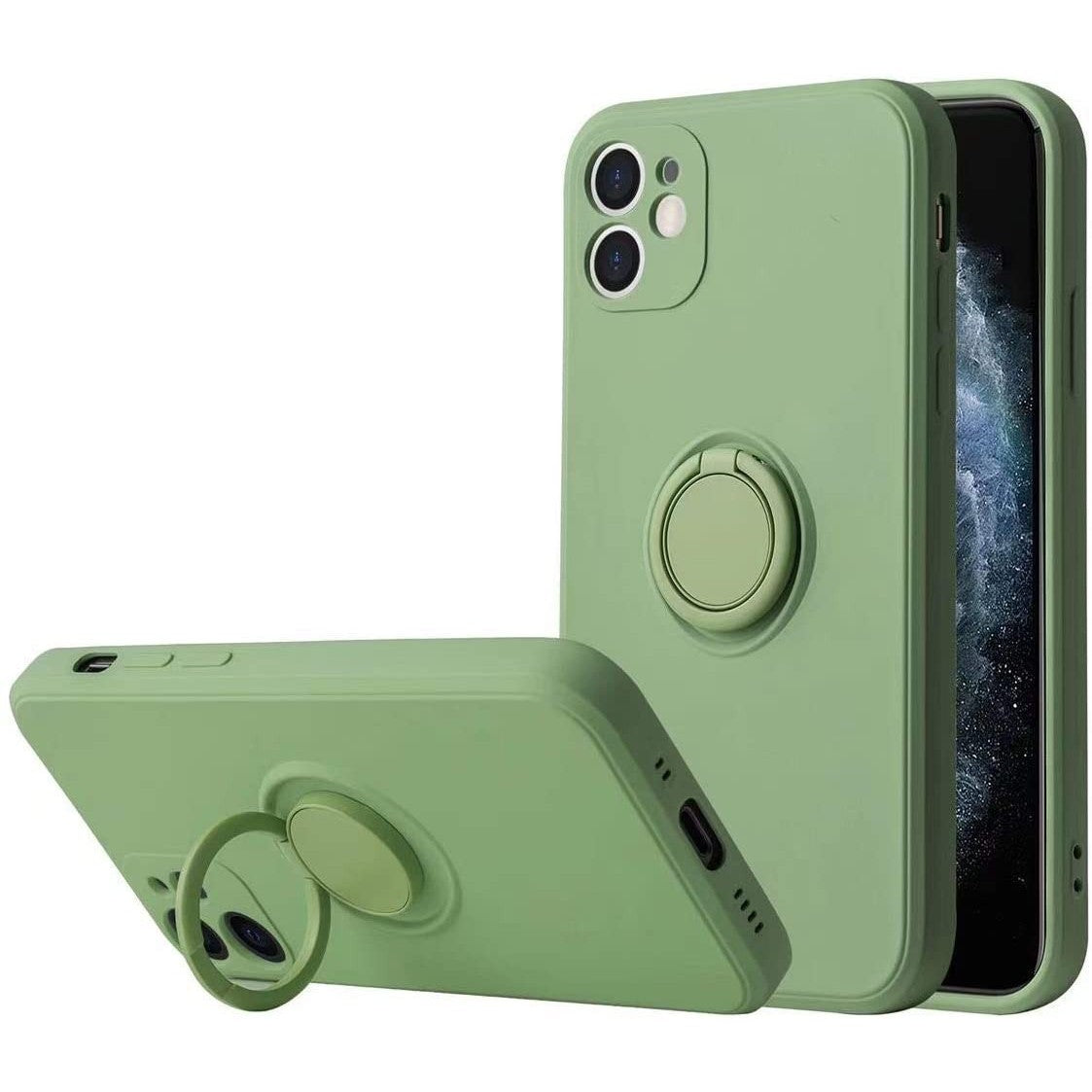Husa protectie Flippy compatibila cu Apple iPhone 12 Liquid Silicone Ring cu suport rotativ Verde-4