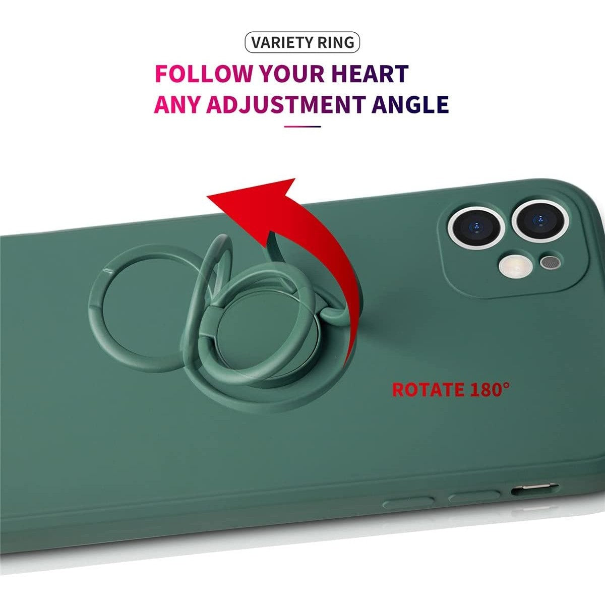 Husa protectie Flippy compatibila cu Apple iPhone 12 Liquid Silicone Ring cu suport rotativ Verde-5