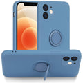 Husa protectie Flippy compatibila cu Apple iPhone 12 Mini Liquid Silicone Ring cu suport rotativ Albastru deschis-0