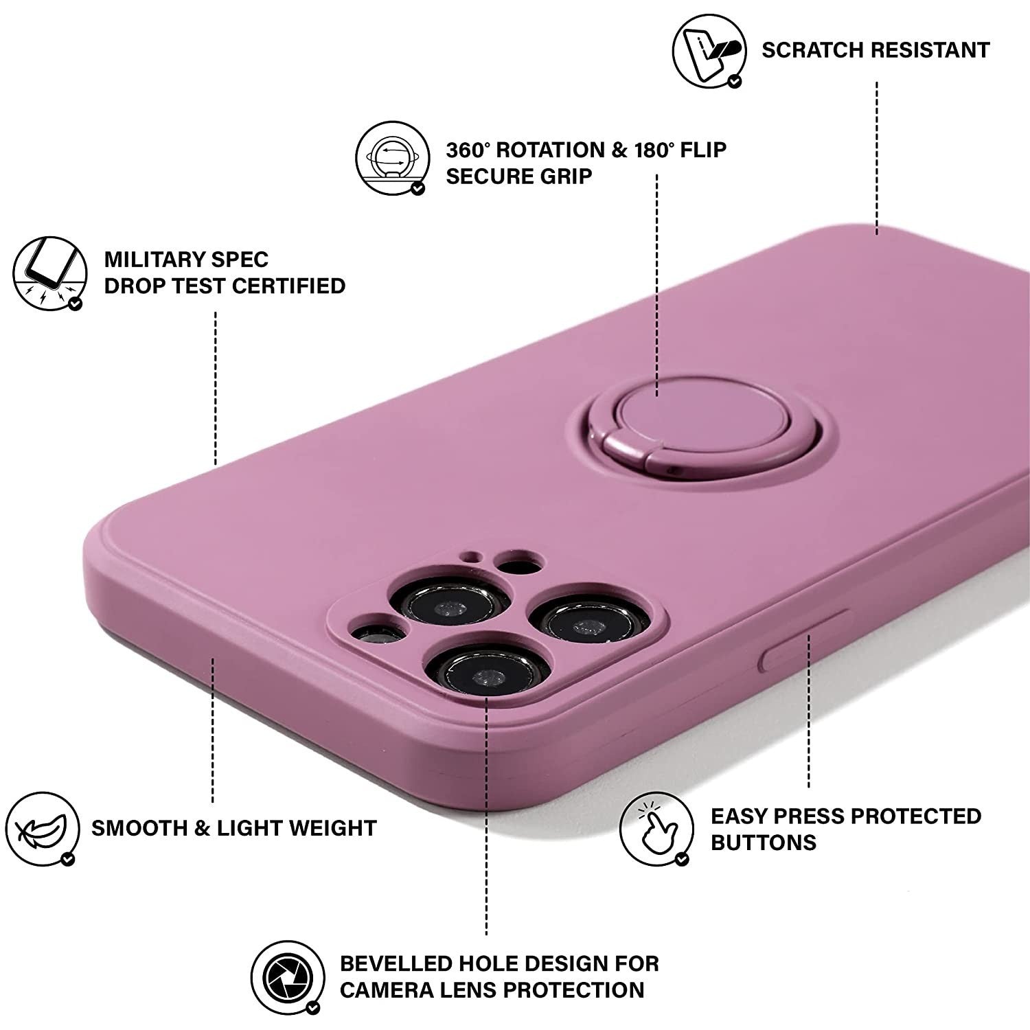 Husa protectie Flippy compatibila cu Apple iPhone 12 Mini Liquid Silicone Ring cu suport rotativ Mov-3