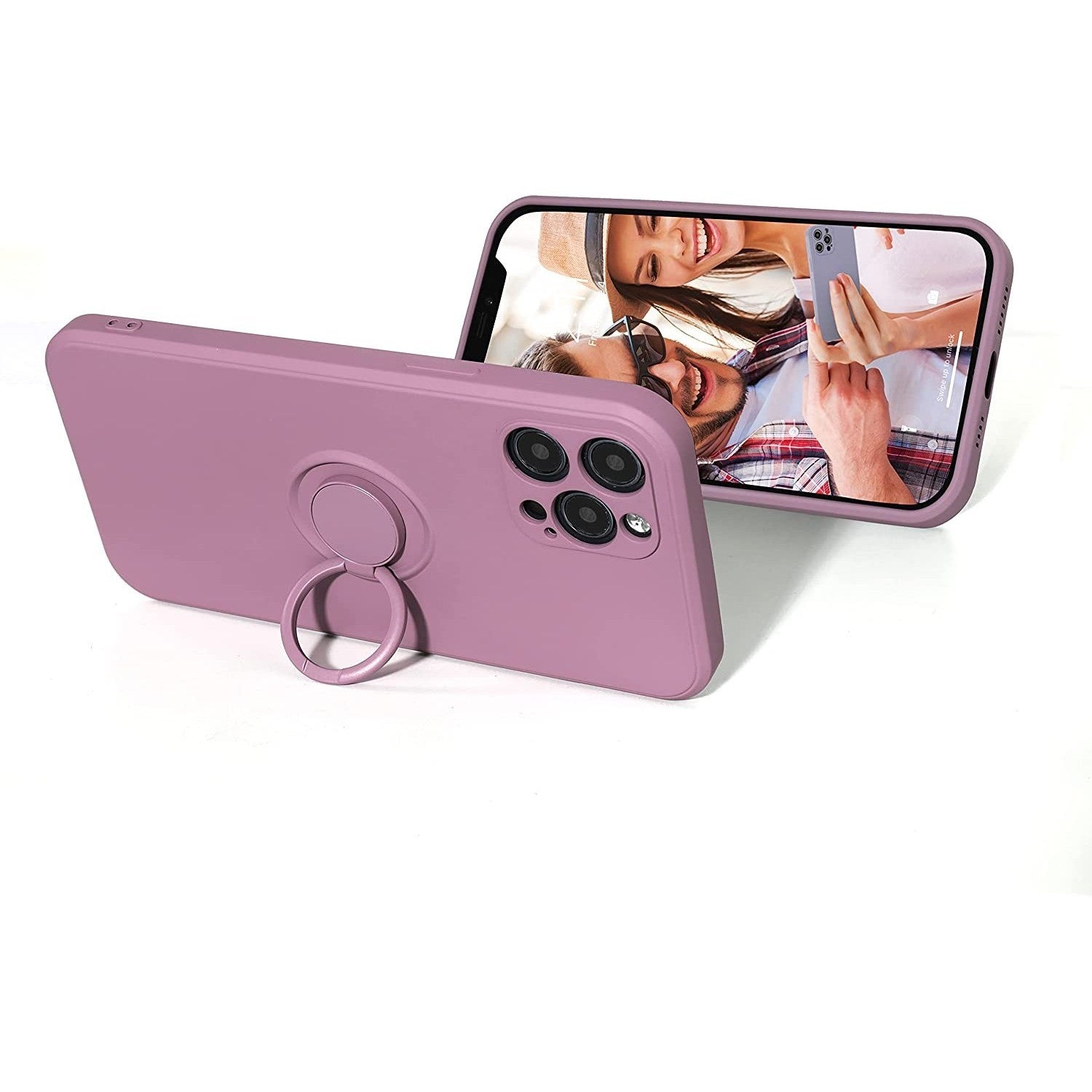 Husa protectie Flippy compatibila cu Apple iPhone 12 Mini Liquid Silicone Ring cu suport rotativ Mov-4