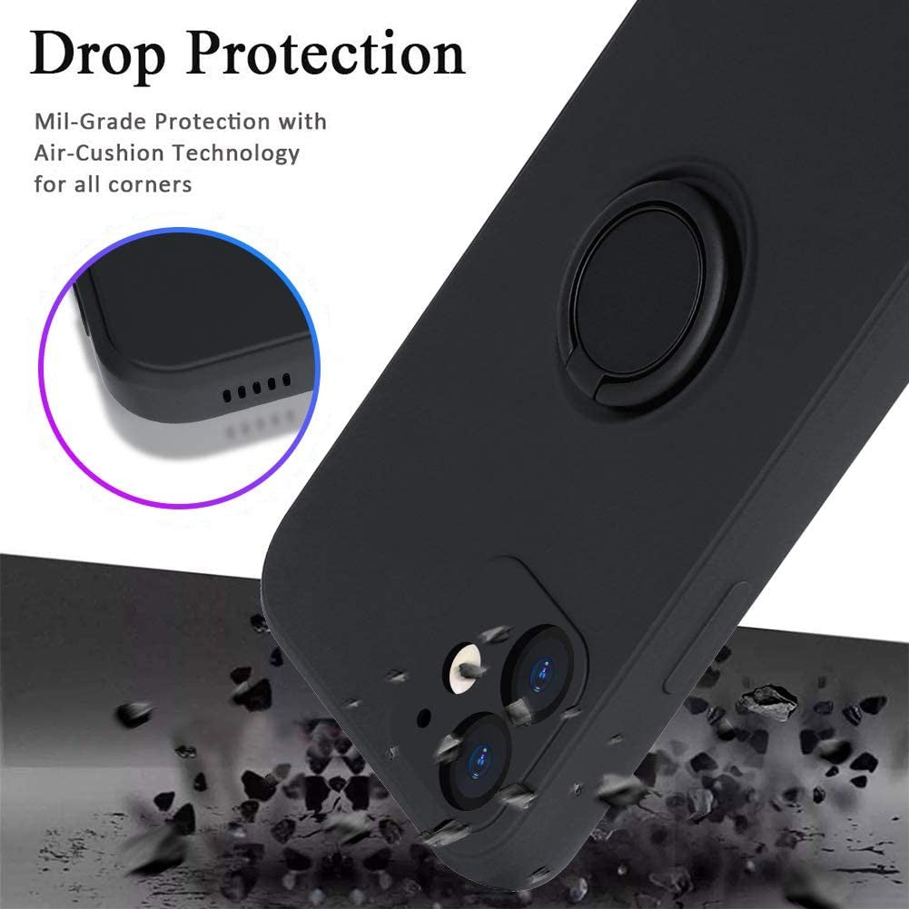 Husa protectie Flippy compatibila cu Apple iPhone 12 Mini Liquid Silicone Ring cu suport rotativ Negru-1