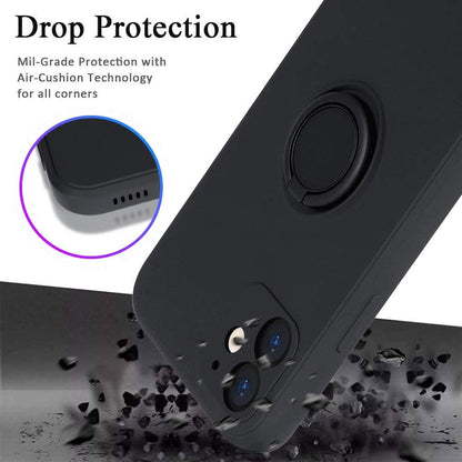 Husa protectie Flippy compatibila cu Apple iPhone 12 Mini Liquid Silicone Ring cu suport rotativ Negru-1