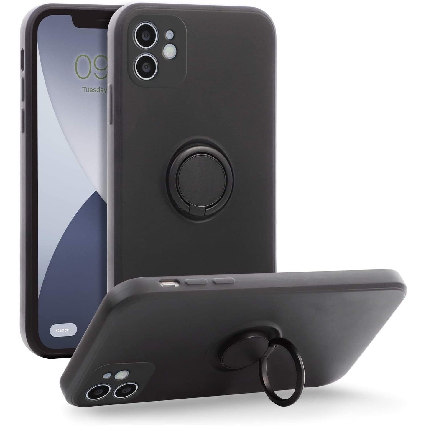 Husa protectie Flippy compatibila cu Apple iPhone 12 Mini Liquid Silicone Ring cu suport rotativ Negru-3