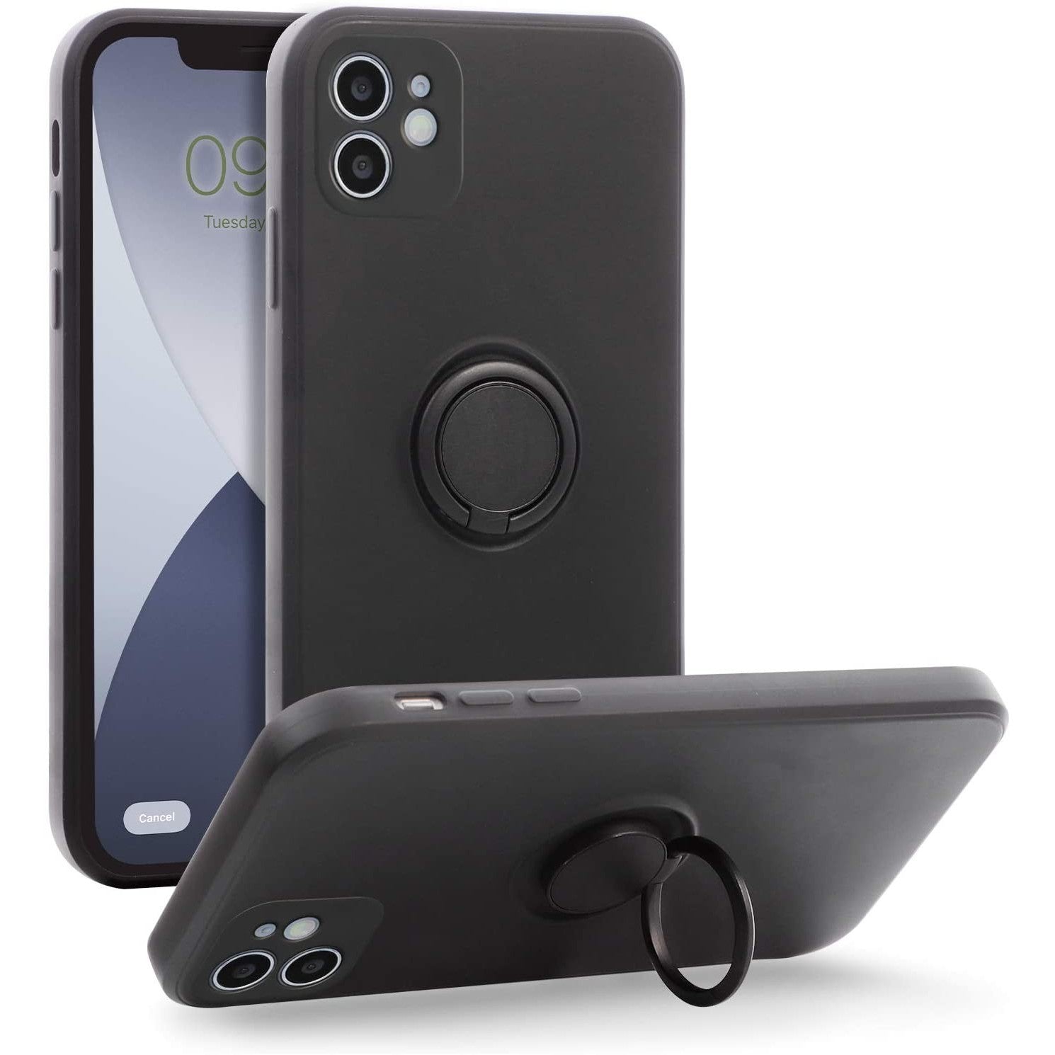 Husa protectie Flippy compatibila cu Apple iPhone 12 Mini Liquid Silicone Ring cu suport rotativ Negru-3